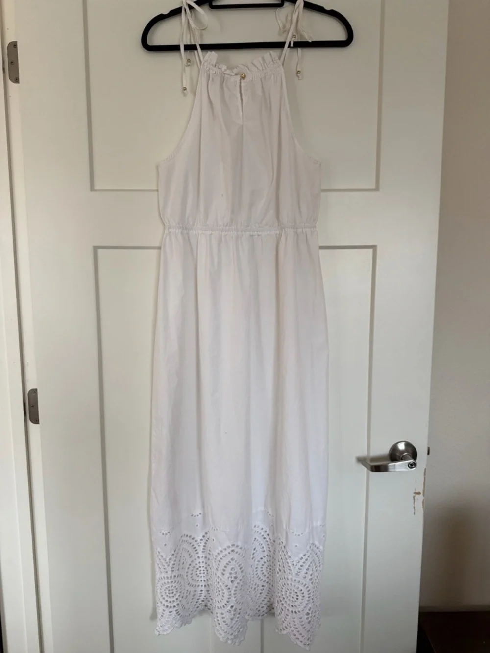 H Halston White Tie-Shoulder Maxi Dress with Eyelet Hem - Picture 3 of 9